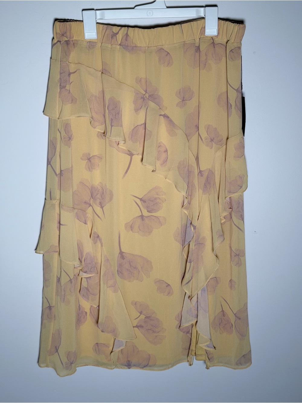 Nicole Miller Mustard Floral Tiered Midi Skirt Large NWT - Picture 3 of 7